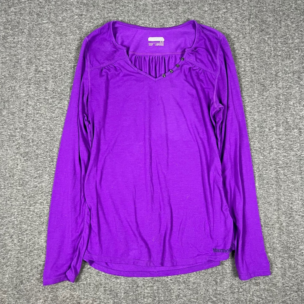 Marmot Long Sleeve Top Women Medium Purple Scoop Neck Minimalist Button Detail
